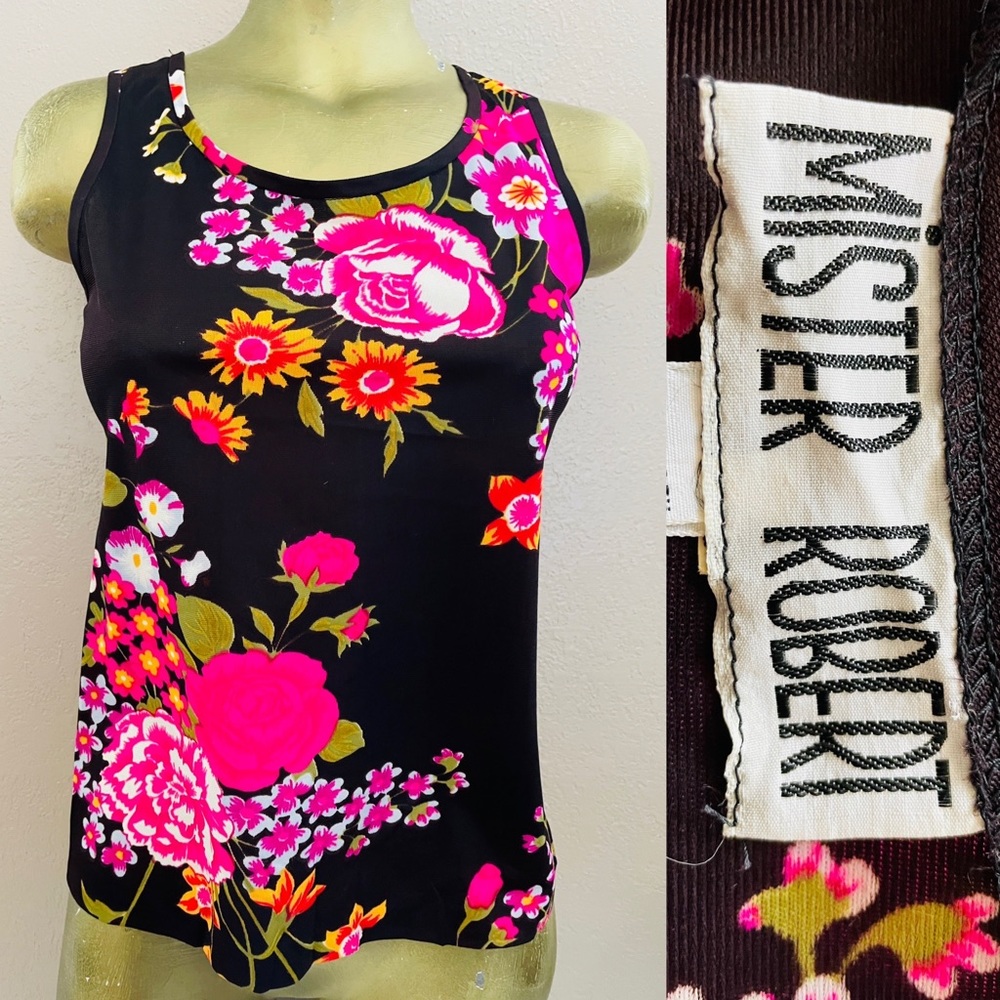MISTER ROBERT Vintage MCM Silky FLORAL Tank TOP Medium